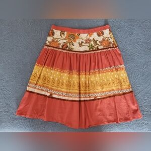 Floral Coral and Yellow Women's Skirt w/ Velvet and Beading